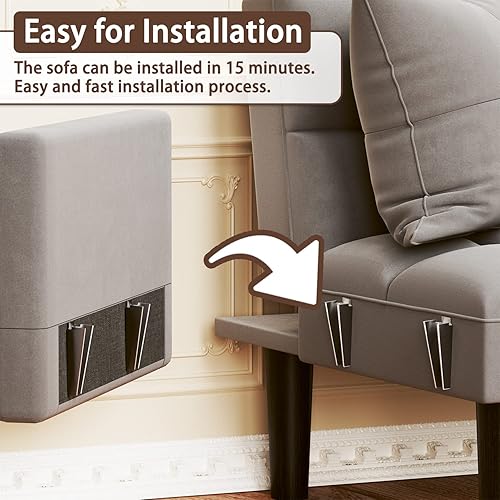 Miniatura 6 de YESHOMY Sofá cama futón tapizado moderno convertible con almohada cilíndrica suave, adecuado para dormitorio, apartamento, dormitorio, estilo retro,