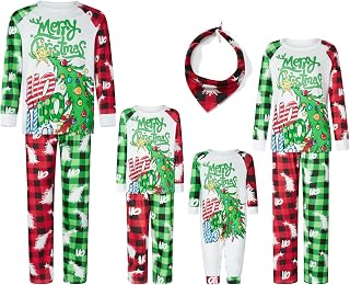 Christmas Pajamas for Family Christmas, Plaid Deer Pajamas PJS Matching Set Holiday Christmas Pjs for Adult Kids Baby (Dog, Christmas Tree Green/Red, One Size), Christmas Tree Green/Red, One Size