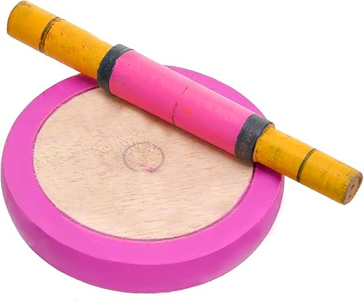 PTR Wooden Small Size Rolling Pin | Belan and Rolling Board | Chakla for Cooking Purpose_Specially for Kids