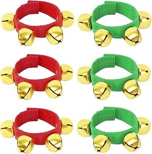 Augshy 6 Packs Christmas Wrist bands Jingle Bells with Gold Bells Bracelet Ankle Bells Musical Instruments for Christmas