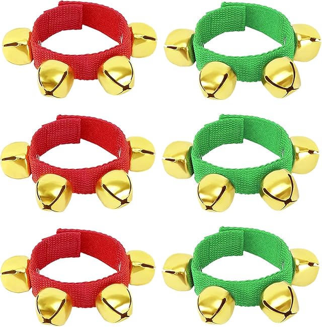 Augshy 6 Packs Christmas Wrist bands Jingle Bells with Gold Bells Bracelet Ankle Bells Musical Instruments for Christmas