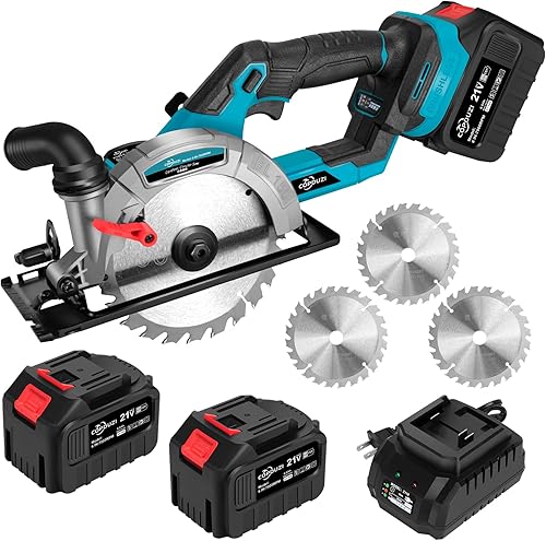 Sierra circular inalámbrica de 6 pulgadas, Sierra Circular Inalambrica con 2 baterías de 6.0 Ah, sierra circular de mano sin escobillas de 7000 RPM