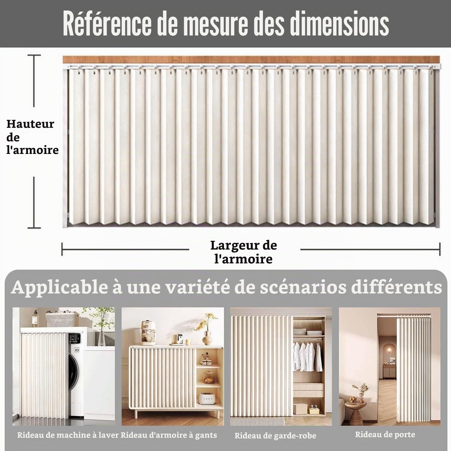 Les Rideaux de Cuisine Anti-poussière avec Rails Autocollants conviennent aux placards, penderies -Beige- W120cmxH180cm