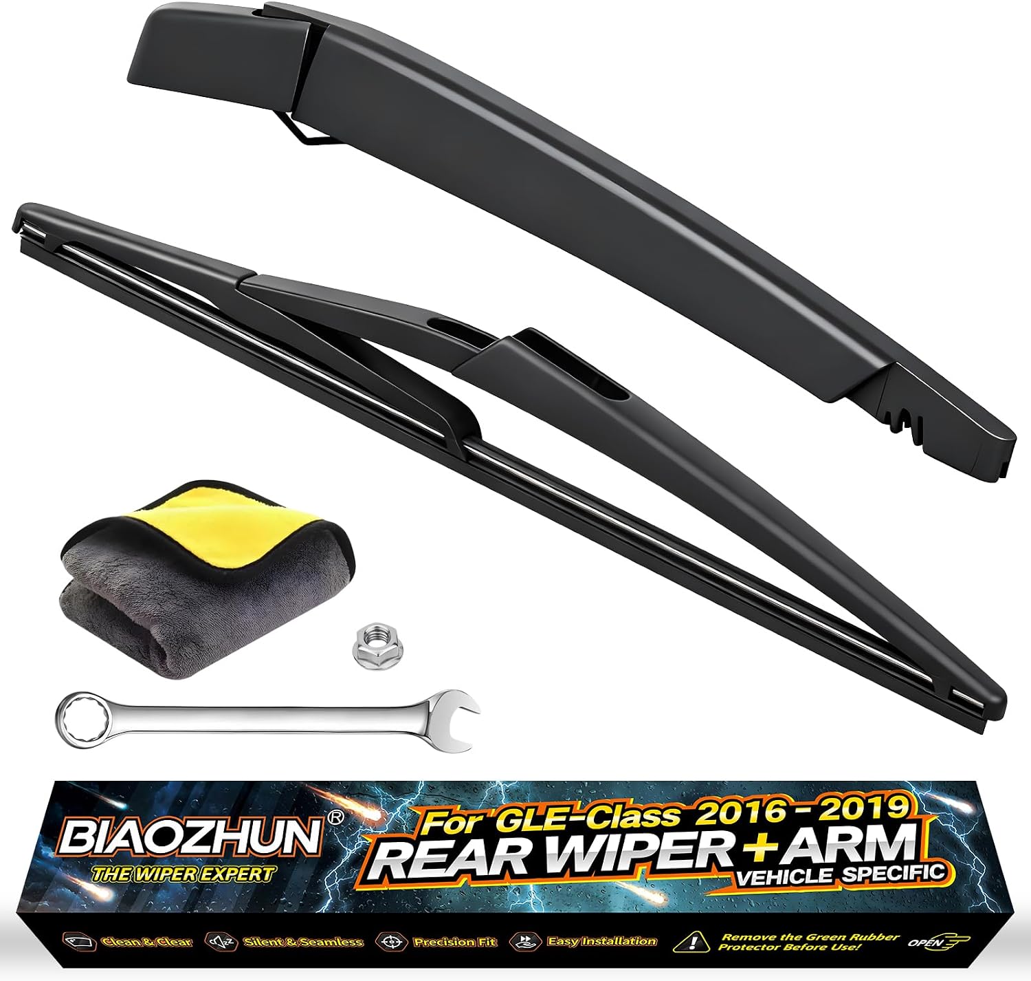 Rear Wiper Arm Blade Assembly, Replacement for Mercedes-Benz GLE-Class 2016–2019 SUV | Back Windshield Wiper Blade Arm Set, With Rear Window Wiper Arm Nut Cap Cover Accessories – OEM-Style Precision