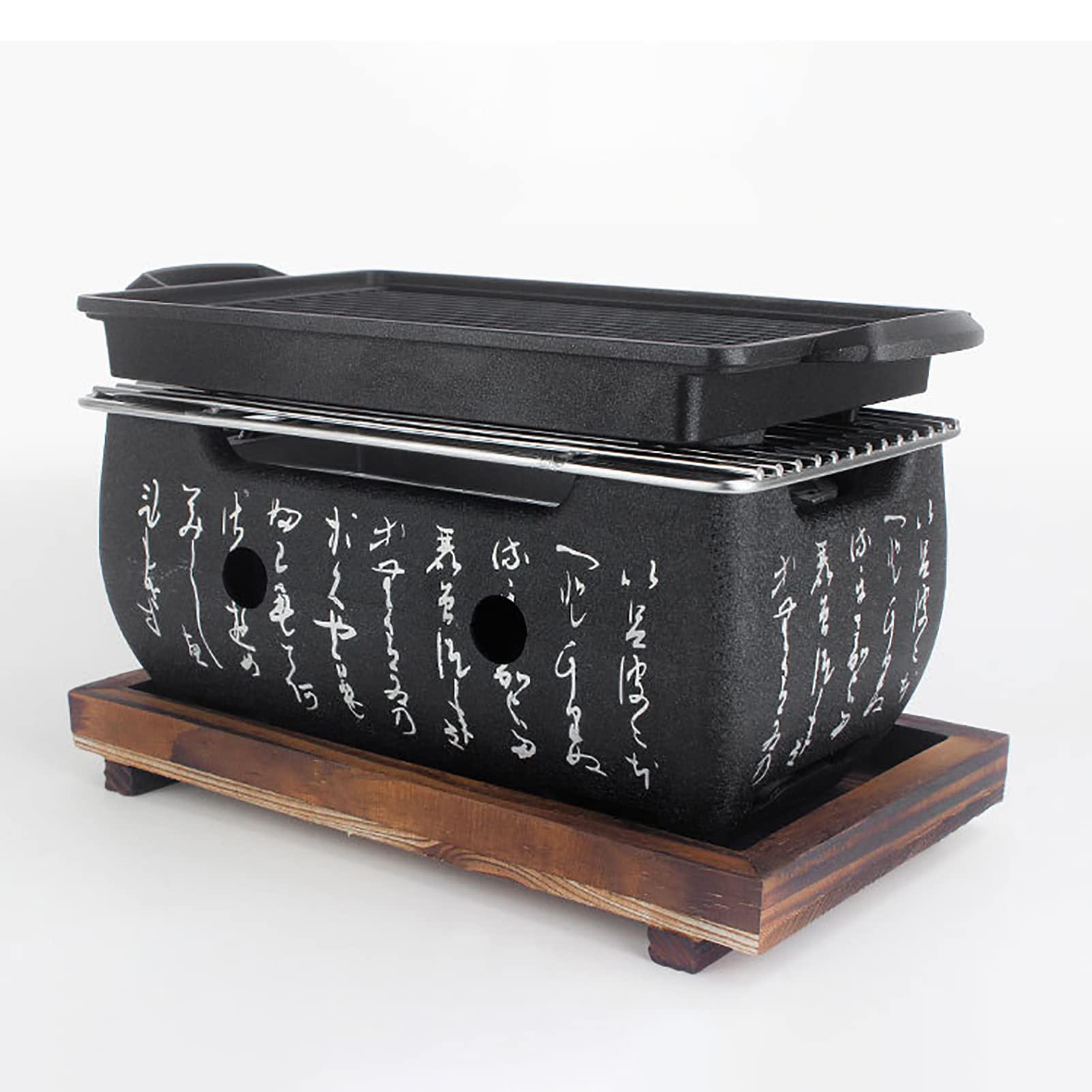 Hibachi Parrilla, parrilla japonesa portátil de carbón japonés, estufa de barbacoa con base de madera para fiesta en casa (tamaño 9.4 x 4.9 in) 9
