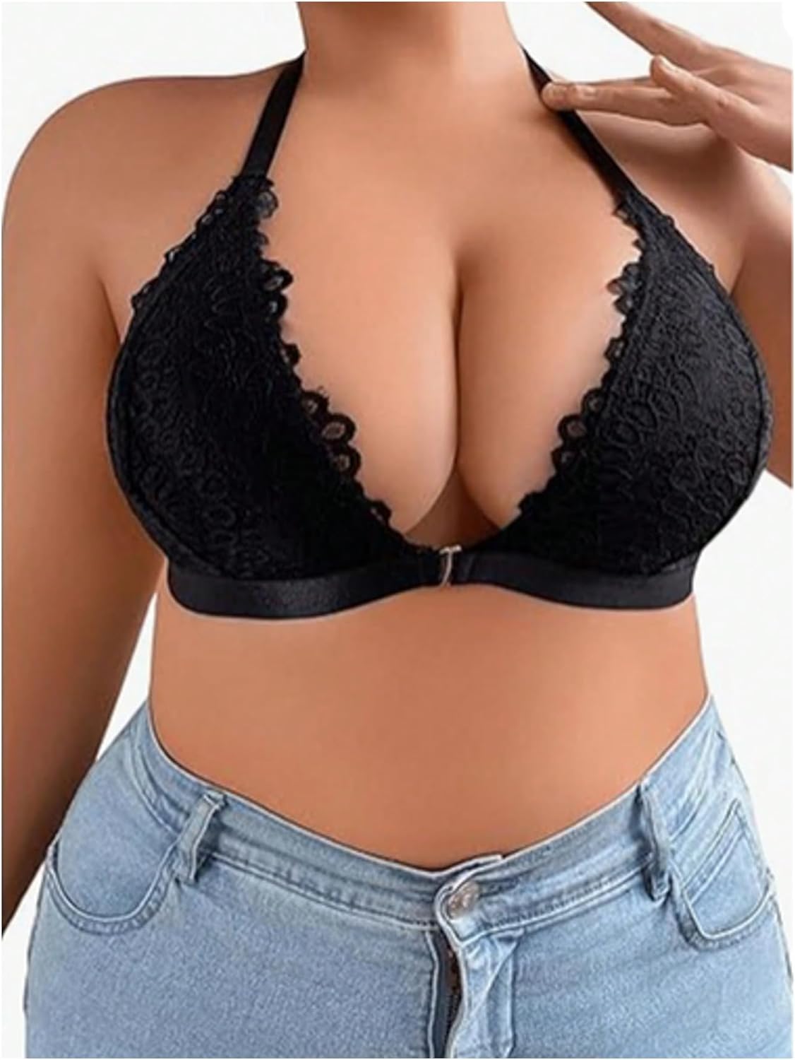 SOLY HUX Women's Lace Front Closure Bra No Underwire Backless Deep V Triangle Bralette - Image 3