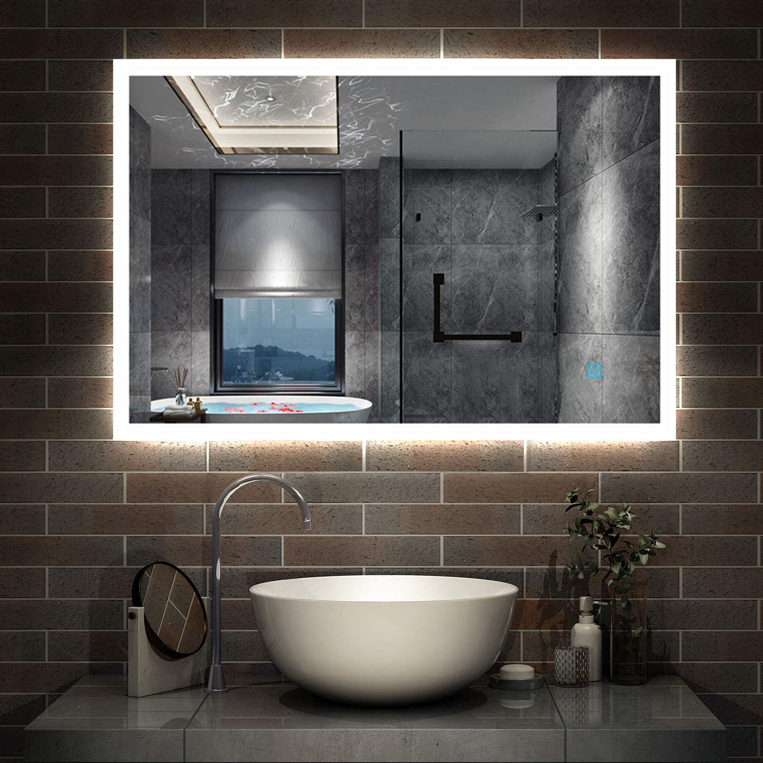Miroir de Salle de Bain 90x70cm Anti-buée Miroir Mural avec éclairage LED modèle Carré 4.0