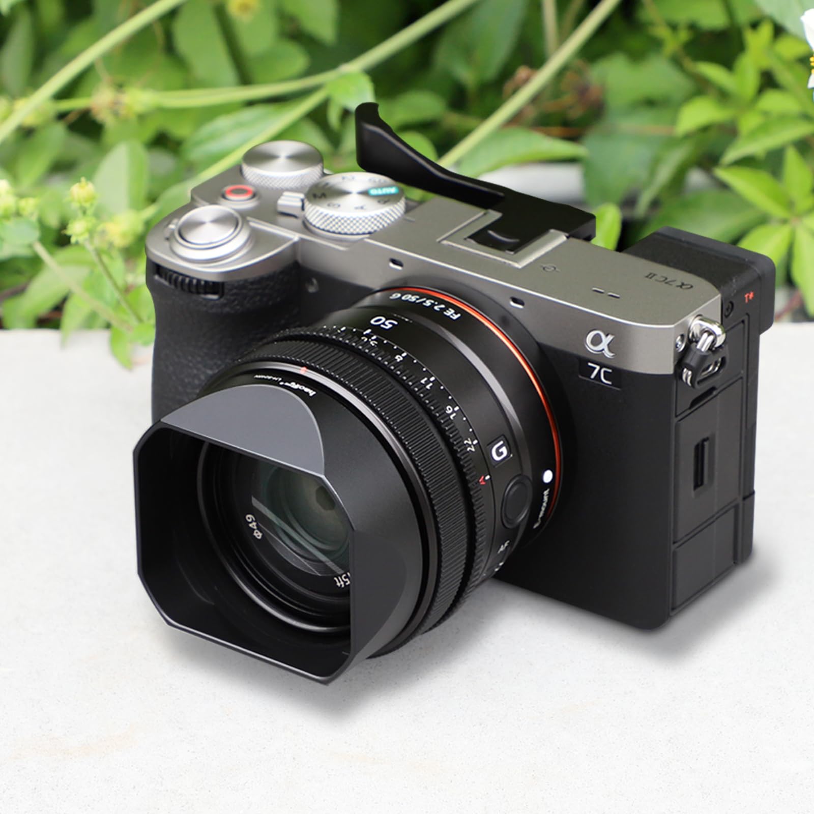 Haoge Paraluce quadrato in metallo a baionetta per obiettivo Sony FE 50 mm F2.5 G FE 40 mm F2.5 G FE 24 mm F2.8 G, RX1/RX1RII/RX1R2/RX1RIII/M3, paralume con tappo LH-S245N