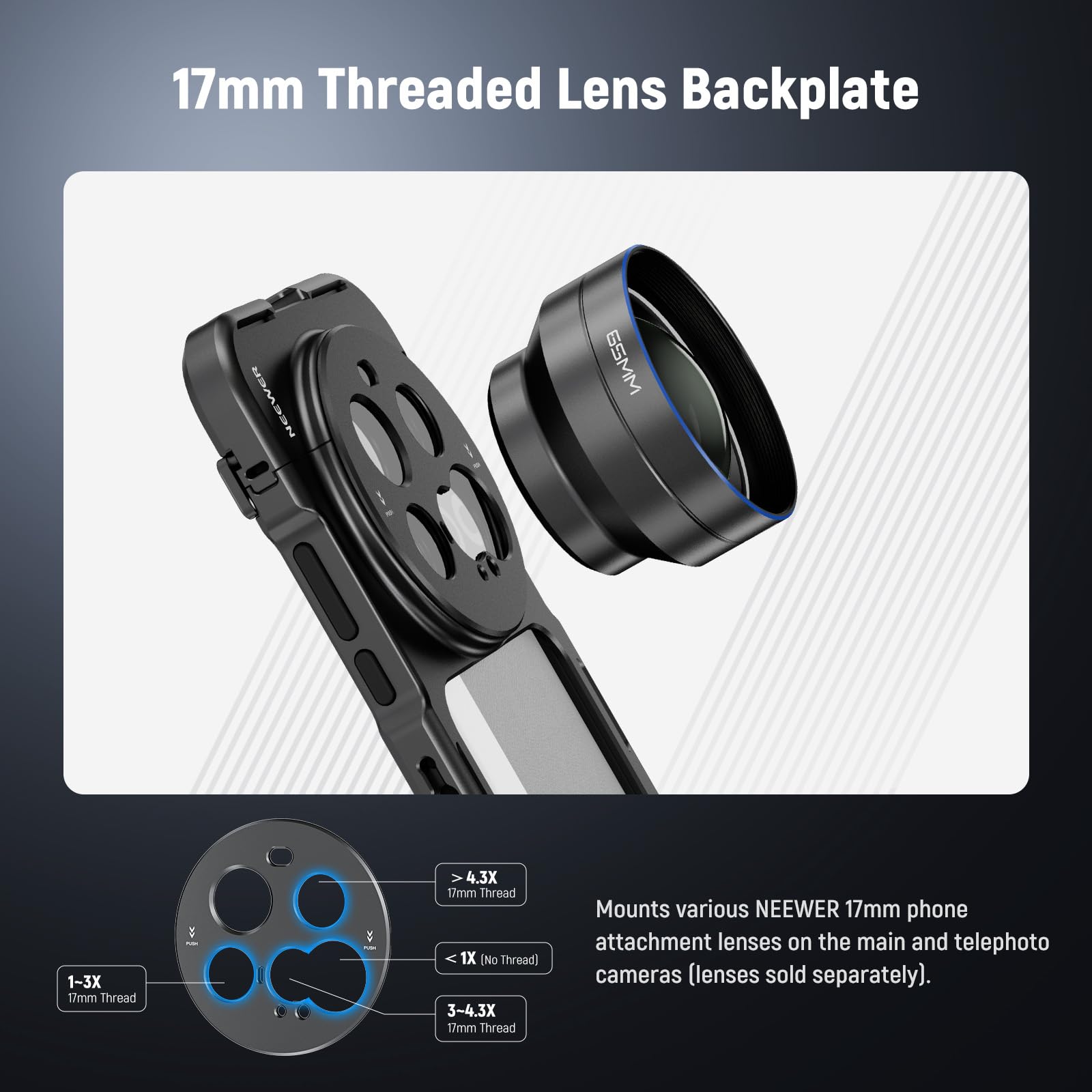 NEEWER 15 Ultra Cage, Stabilizzatore Telefono a Sgancio Rapido Compatibile con Xiaomi 15 Ultra con Adattatore Filtro 67mm/ Backplate Lente 17mm, Video Rig Case per Registrazione Riprese, PA091 Nero