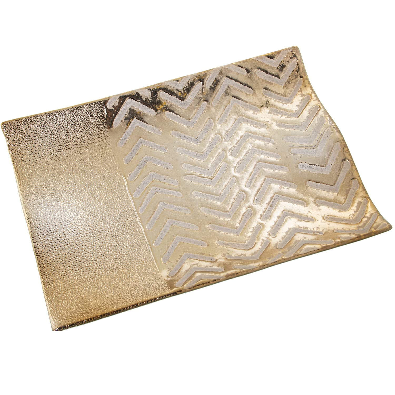 Plat en céramique dorée rectangulaire 33x24cm pour centre de table design