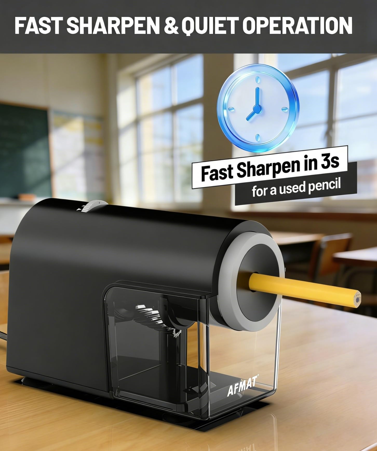 AFMAT Vollautomatischer Elektrischer Anspitzer,10.000+ Nutzungen, Wiederaufladbarer Hands-Free Bleistiftspitzer mit Behälter, Automatischer Spitzer für Nr.2/Jumbo/Stifte (φ6,5-10,5 mm) PSC5 Schwarz