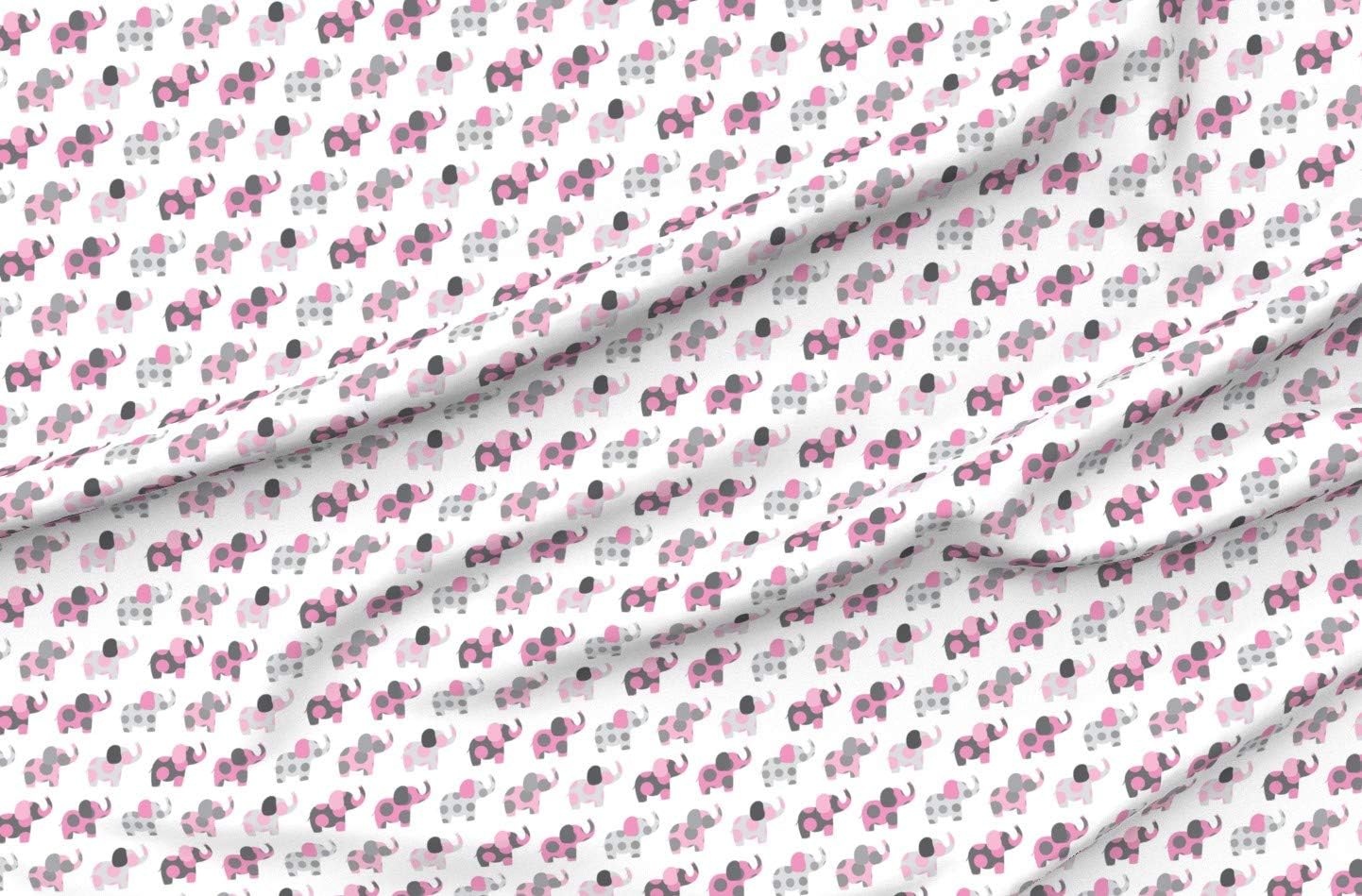 Spoonflower Fabric - Elephant Friends Pink Elephants Light Gray Dots Polka Dot Nursery Printed on Polartec(R) Fleece Fabric by The Yard - Sewing Blankets Loungewear and No-Sew Projects