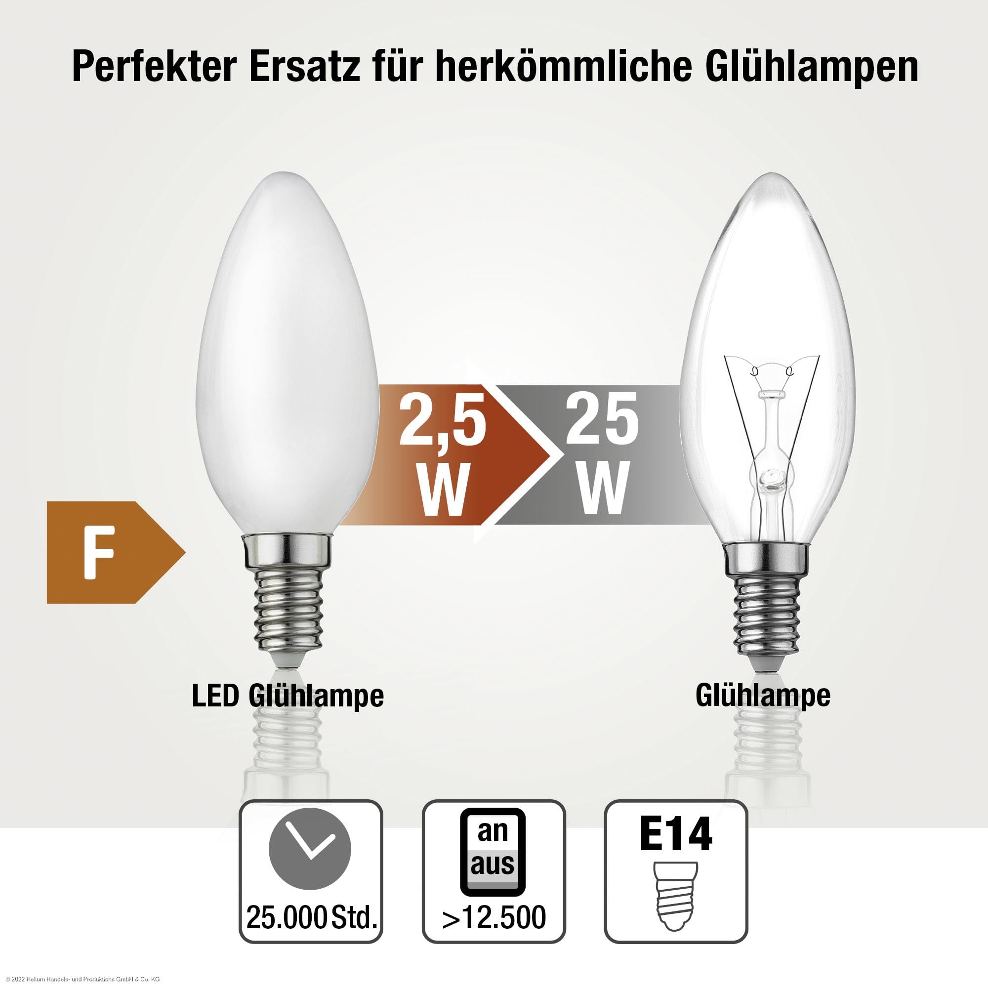 Hellum Lampadina LED A Candela E14 2W Bianco Caldo 2700K 250 Lumen - Equivalente A 25W - Vetro Trasparente