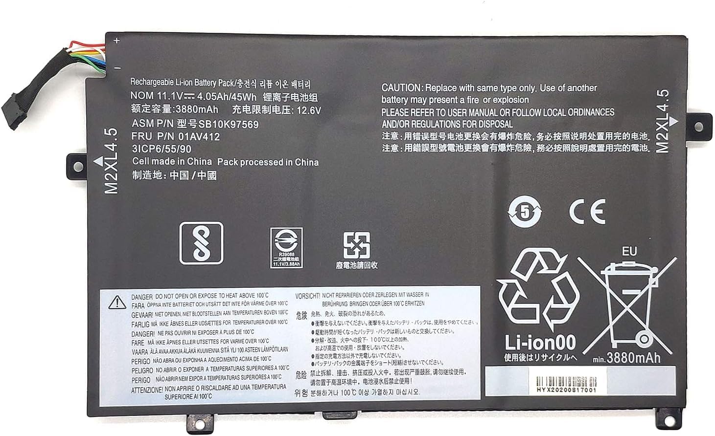 E470 01AV411 Laptop Battery for Compatible Lenovo ThinkPad 5 Part No. 01AV412, 01AV413, SB10K97568, SB10K97569, SB10K97570 Black Laptop Battery