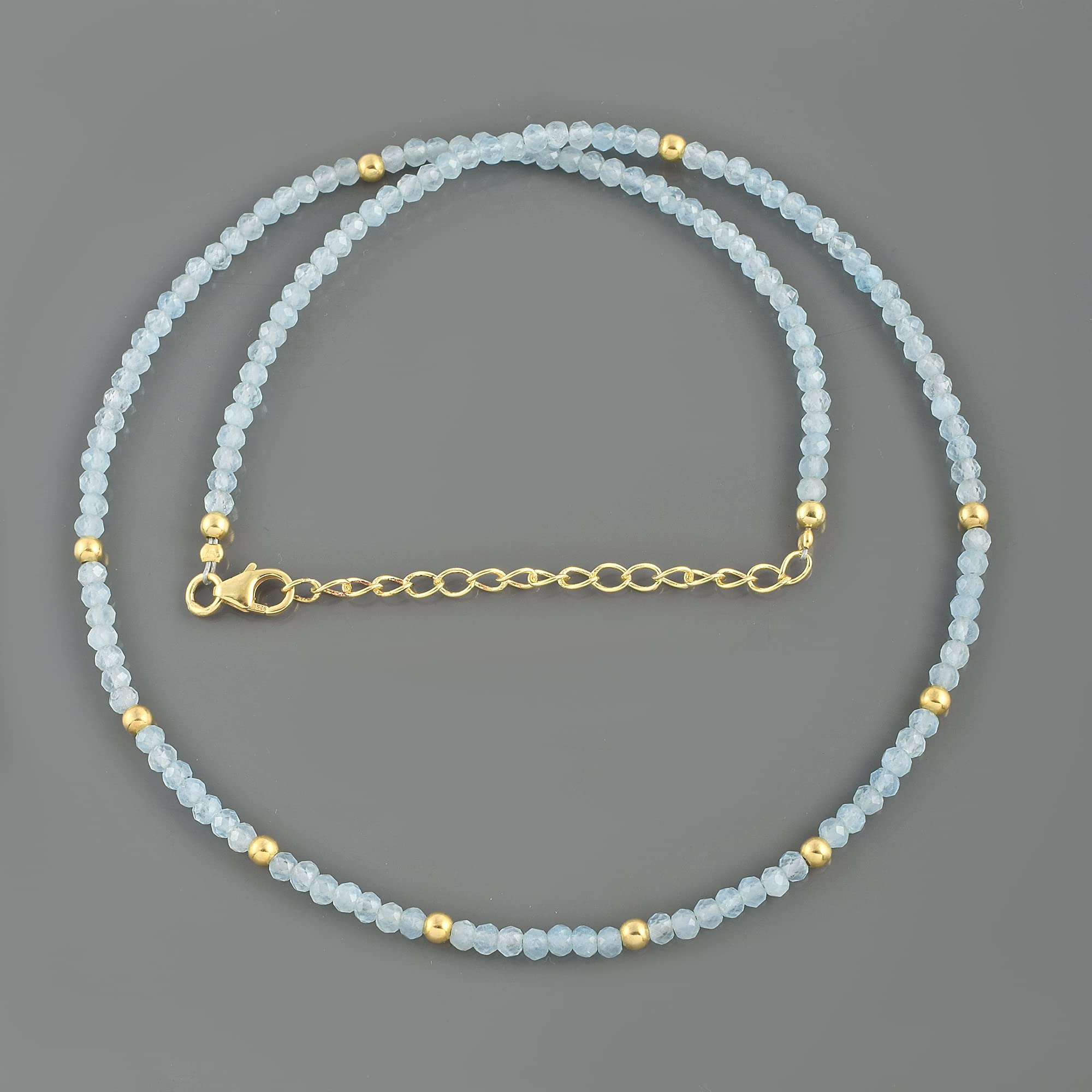 Collar de aguamarina para mujer, joyería de cuentas de aguamarina, cadena de cuentas redondas facetadas de 18 pulgadas para collar unisex para el día de la madre, 3, Gema Plata
