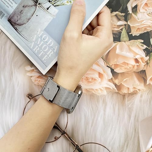 Miniatura 6 de BOTNUW Paquete de 2 bandas de metal compatibles con Fit Bit Versa 2Versa LiteVersa SEVersa, bandas de acero inoxidable para Versa 2, bandas para