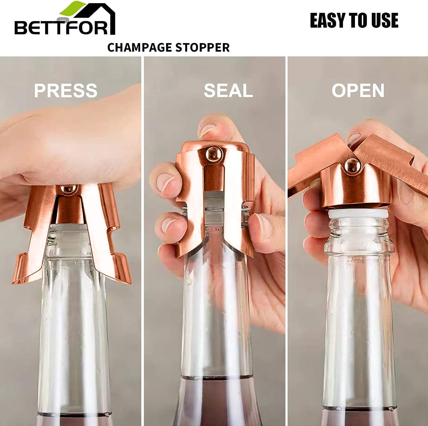 Tapones de champán con protector de champán de acero inoxidable con silicona de grado alimenticio a prueba de fugas, se mantienen frescos, adecuados para champán, cava, prosecco y brillante