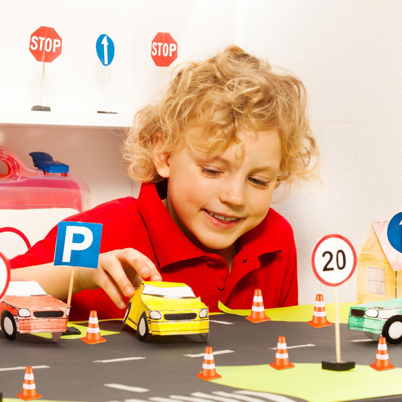 NUOBESTY 50Pcs Mini Traffic Cones, 0.98 Mini Orange Construction Cones Miniature Sports Training Roadblock Toy Safety Road Street Signs Models for Sand Table, Kids Pretend Play, Traffic Scene