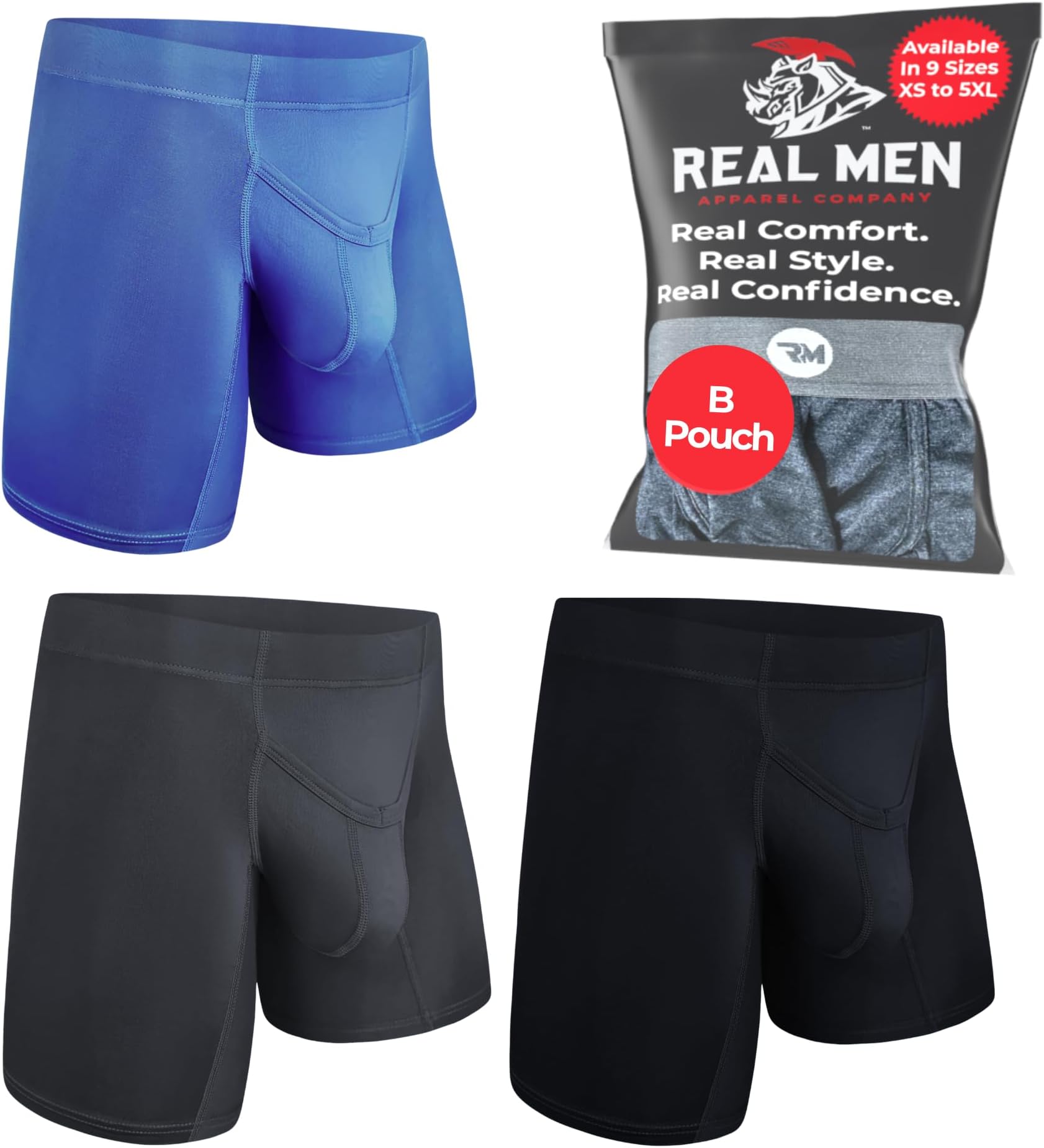 Real Men Custom Pouch Nylon Boxer Briefs 6, 7 and 9 inch Inseam - ABCD Custom Pouch Size - Waist XS-5XL