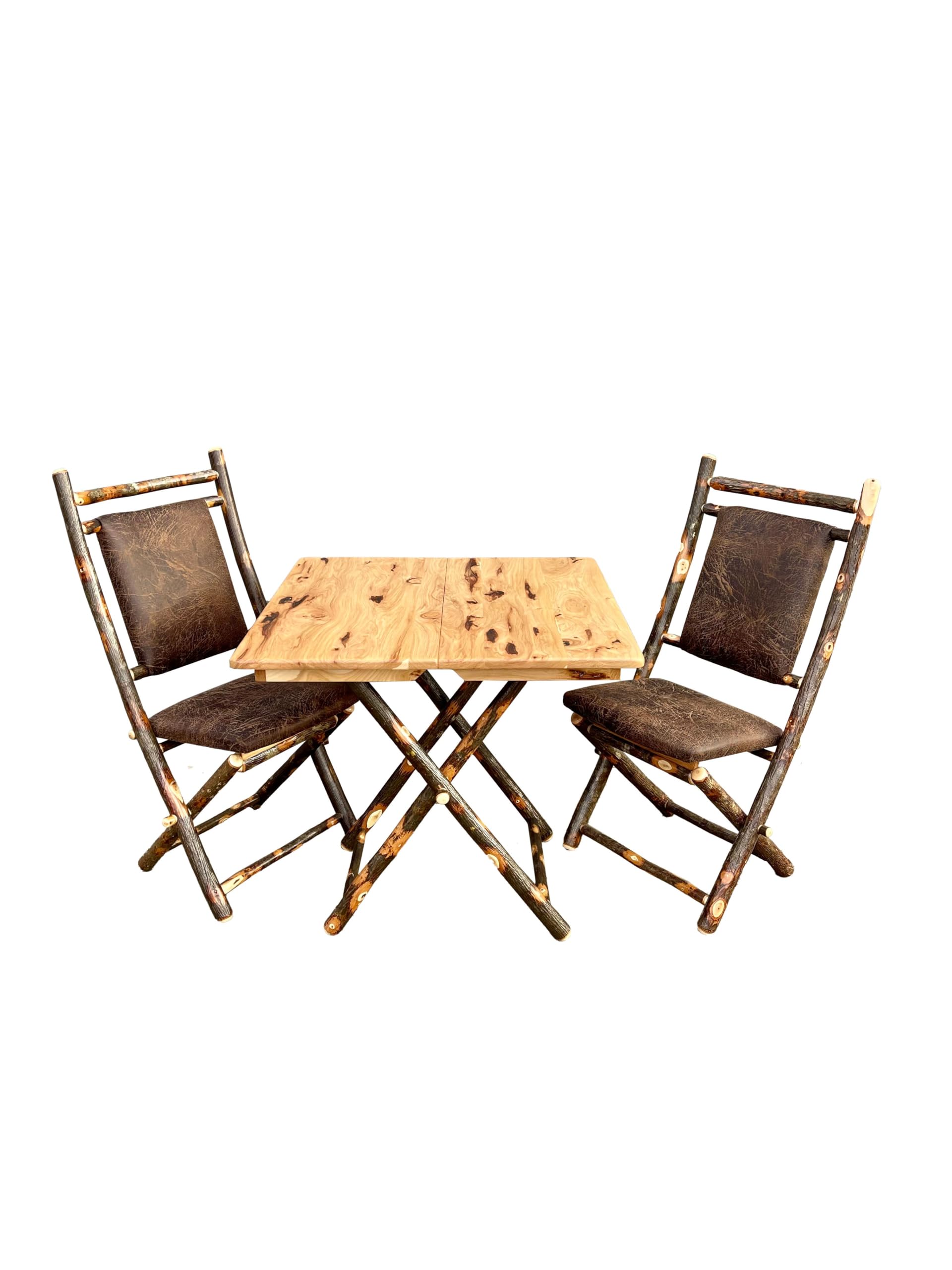 Phat Tommy Hickory Wood Dining Table Set for 2 - Folding Table and Chairs Set - Rustic Cabin Furniture