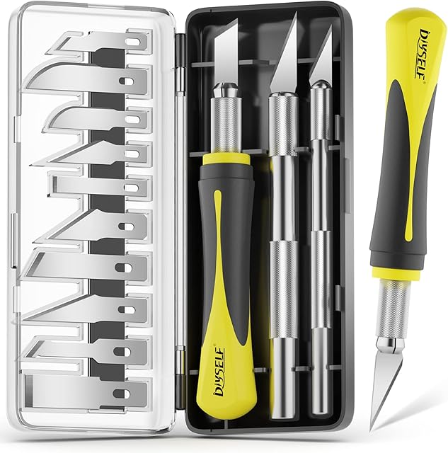 DIYSELF 16-Piece Craft Knife Set, 3-Piece Hobby Knife with 10-Piece Exacto Blades, Precision Art Knife for Pumpkin Carving, Modeling, Exactly Knife