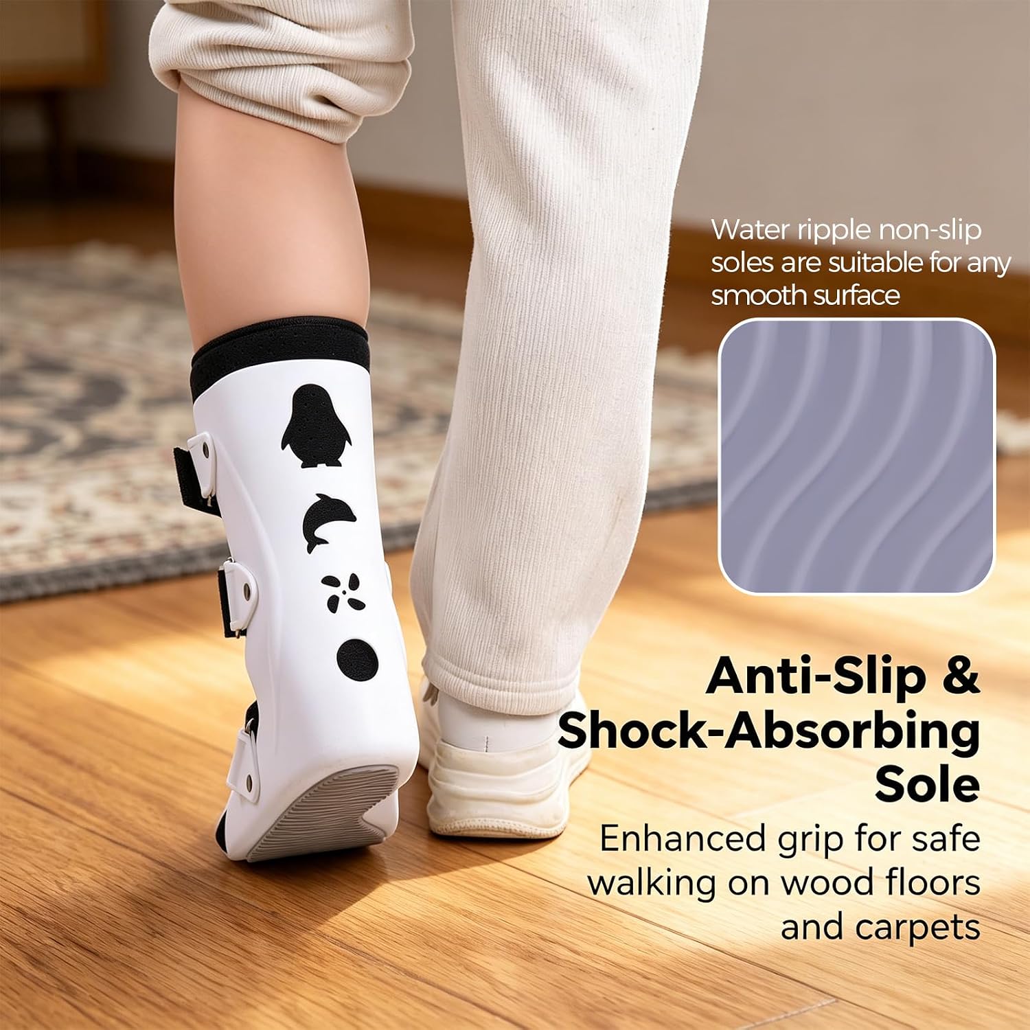 Kids Ankle Brace, Foot Brace with Adjustable Straps & Dual Breathable Design, Anti-Slip Sole, Ideal for Post-Fracture & Ankle Injury Fixation, Lightweight Cast Alternative, Large Left