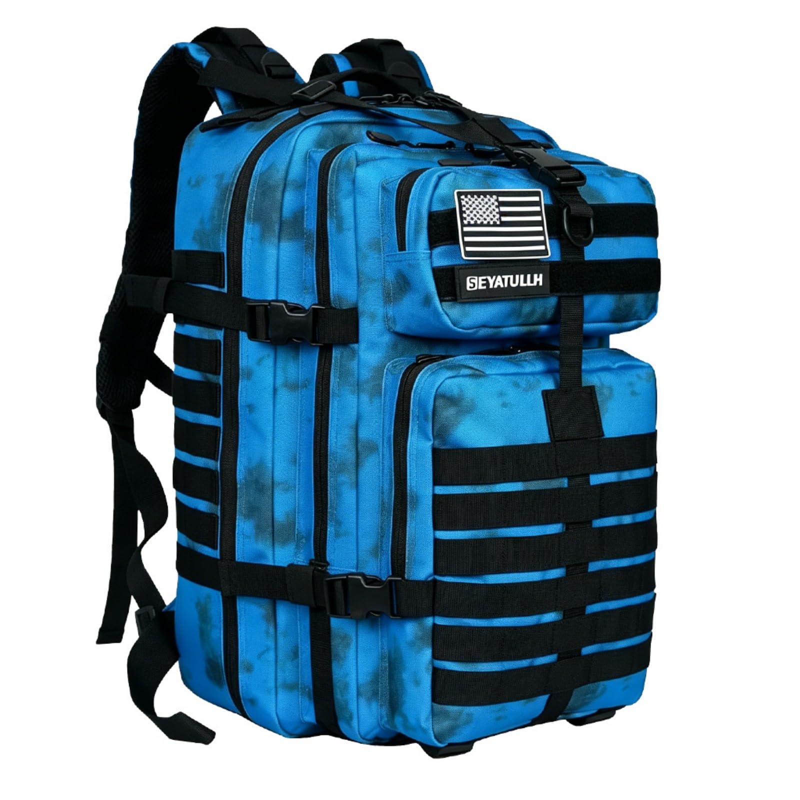 Militärischer taktischer Rucksack, 45 l, für Damen und Herren, Bug-Out-Tasche, Molle-Tagesrucksack, Wandern, Trekking-Rucksack, Blaue Krawatte, Large, Taktischer Rucksack