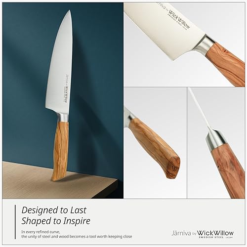 Miniatura 3 de Cuchillo de chef de 8 pulgadas, cuchillo de cocina de acero sueco afilado con mango de madera de olivo italiano, cuchillo de corte premium para