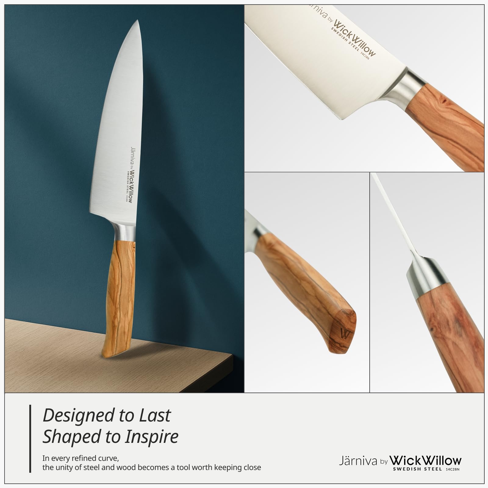 WICKWILLOW 8” Chef Knife – Swedish Steel, Professional, Olive Wood — Amazon image 6