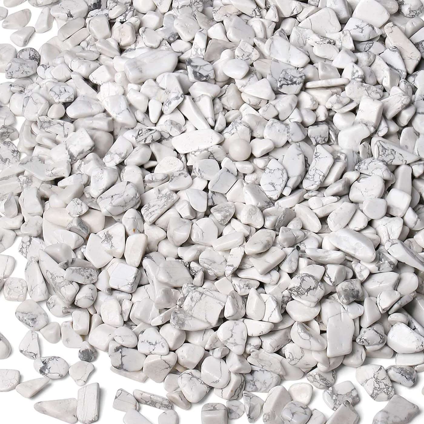 1lb Howlite Crystal Aquarium Gravel Polished Tumbled Stones Irregular Shaped Crystal Chips Bulk Natural Gemstone Rocks Vase Filler Fish Tank Gravel Home Decoration (450 Gram)