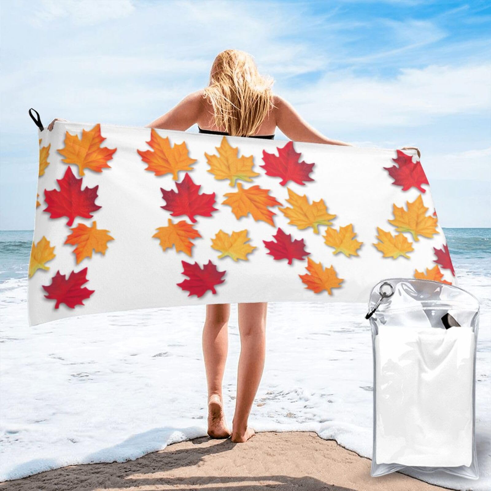 VCzsdff Autumn Leaves Print Quick Dry Towel Compact Beach Shower Wrap For Camping Fitness
