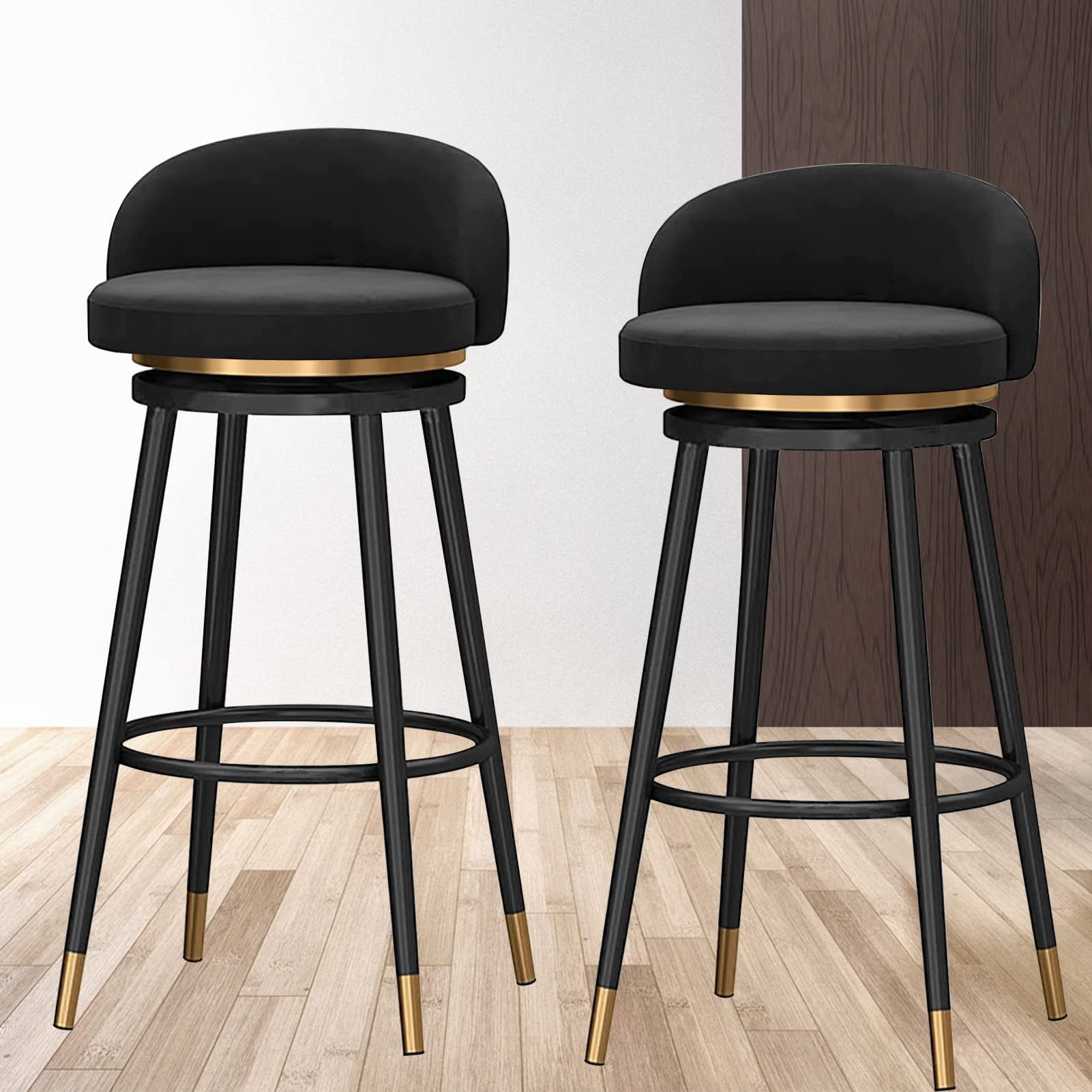 Tabouret en Velours avec Dossier - Chaise de Salon et Siège de Cuisine Haut x2