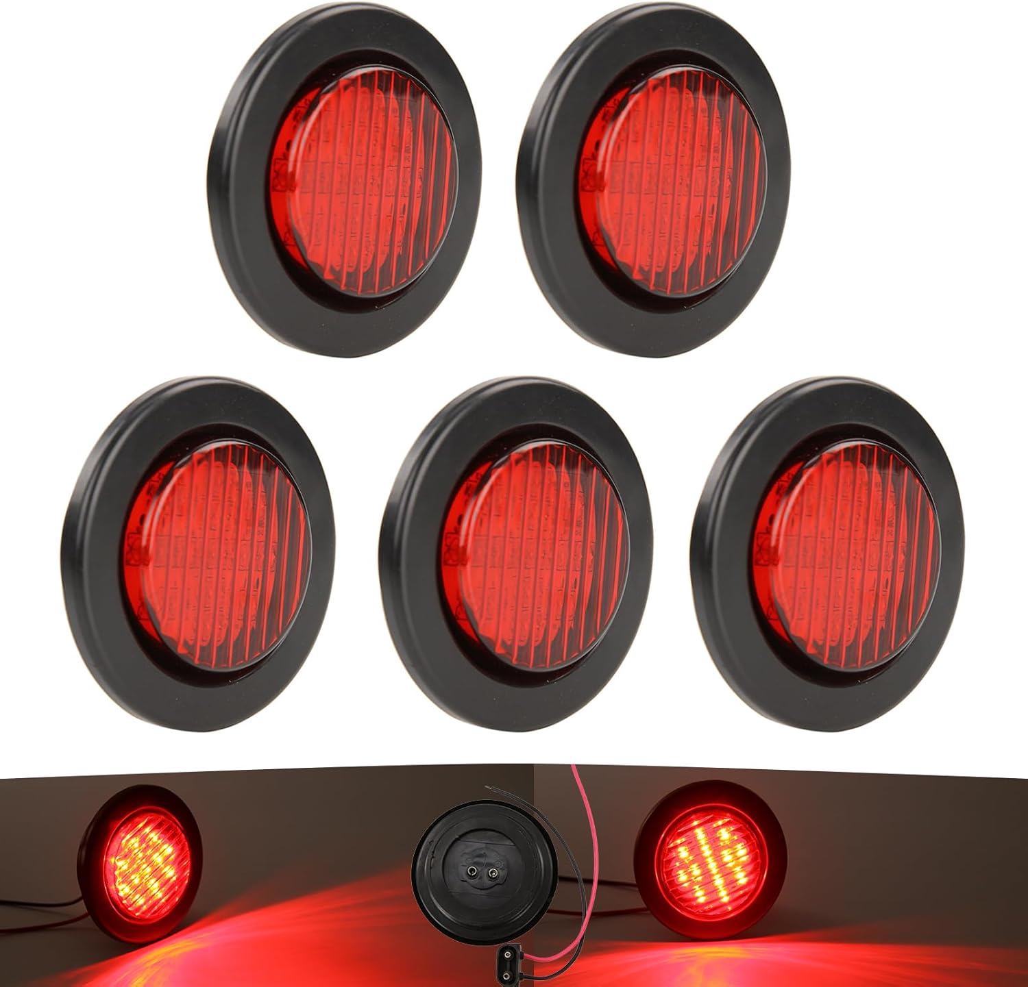 NEW SUN Premium 2.5" Round LED Trailer Lights, 13 LEDs Side Marker Lights, Clearance Lights Kits with Grommet & 2-Pin Plug - Universal for Trucks, Trailers, Rvs, Camper, 2 Pcs Amber 2 Pcs Red