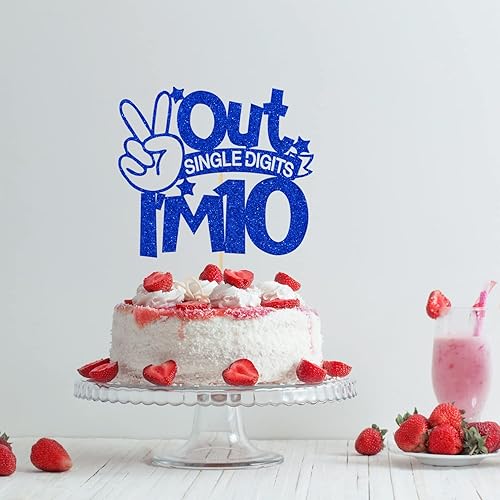 Miniatura 4 de Decoración para tartas de un solo dígito con purpurina azul, con texto en inglés "I'm 10", doble dígito 10, para niños y niñas, decoraciones de