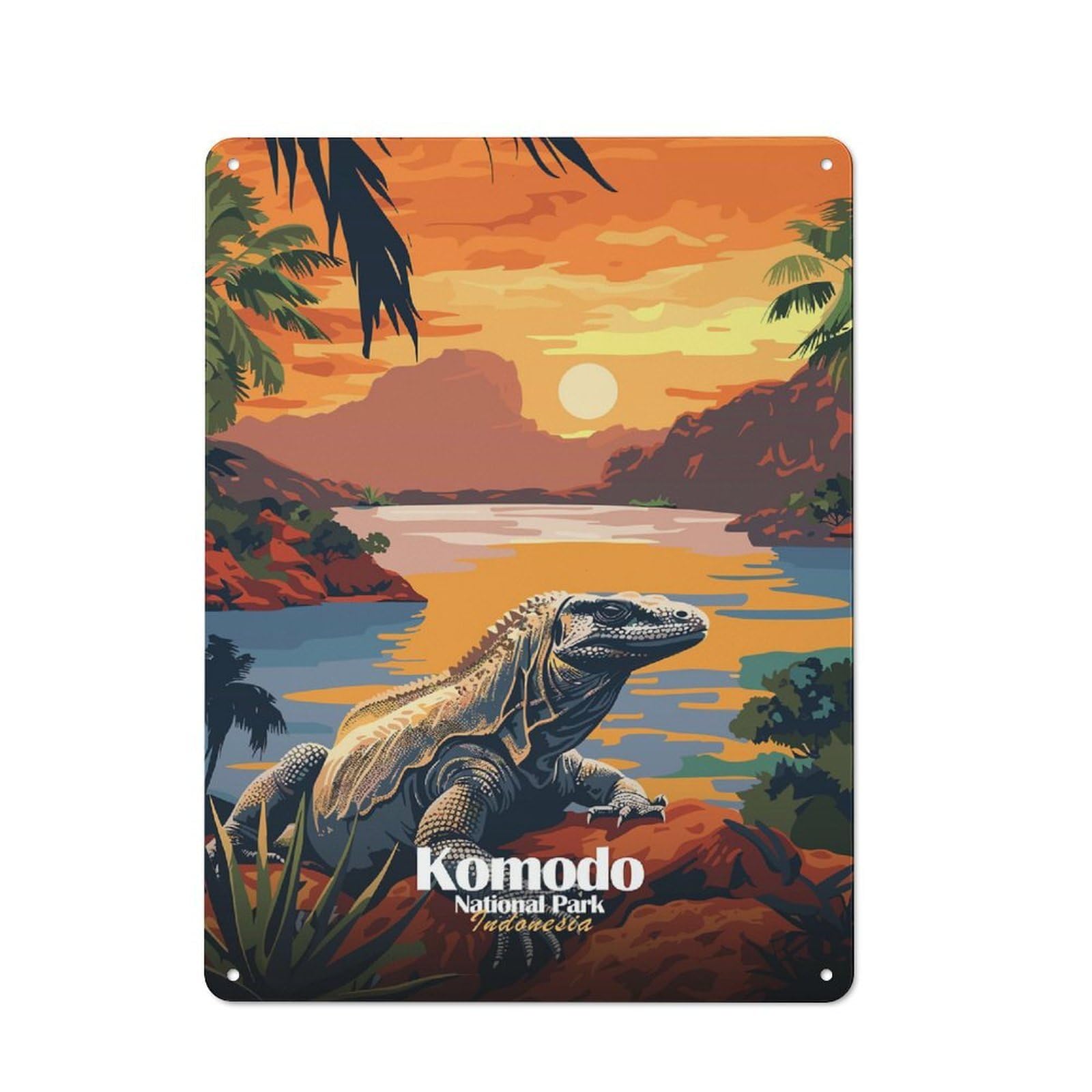 Junmoney Style-11 Vintage Tin Sign 40X30cm With Komodo National Park, Indonesia For Hallway Wall, For Home Interiors, Feature Walls And Decorative Displays