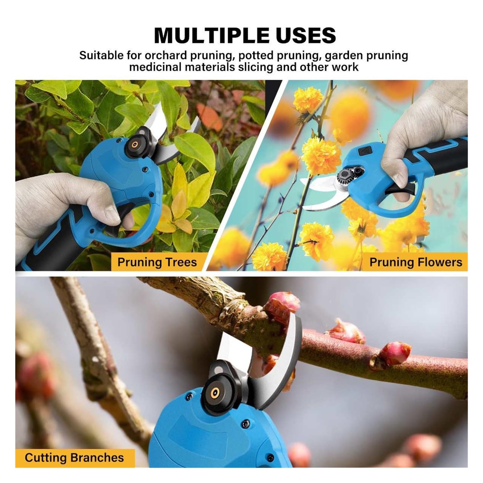 Tijeras de podar eléctricas inalámbricas 1500W, podadora ramas árbol recargable, podadoras jardín 30mm, herramienta eléctrica con 2 baterías,Serie profesional
