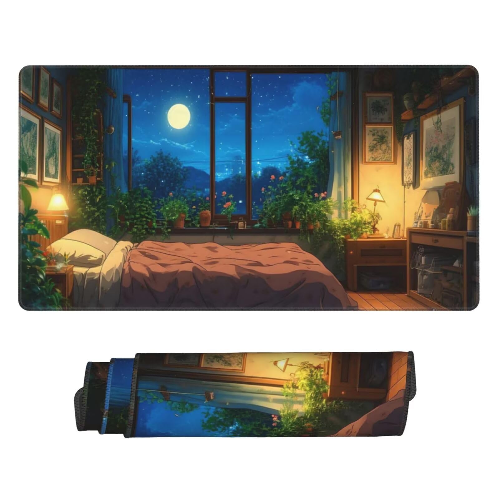 Podkładka pod mysz XXL 1200 x 600 mm, nocny widok podkładka pod mysz do sypialni podkładka pod mysz, antypoślizgowa podkładka pod biurko, podkładka pod mysz z antypoślizgową gumową powierzchnią U-893