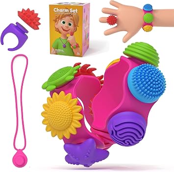 Sensory Fidget Toys Set for Kids 22 Pcs Wearable Necklace Bracelet and Ring for School with 15 Charms for Stimming Relief Kids with Autism ADHD - Stocking Fillers and Classroom Rewards for Girls