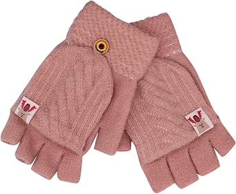 YOLAI Womens Winter Thermal Insulation Warm Thickended Convertible Mittens Knitted Fingerless Gloves for Women