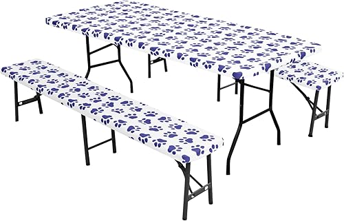 Miniatura 2 de Easy-Going Mantel de picnic 100% impermeable al aire libre con fundas de banco para mesa rectangular de 6 pies, juego de 3 piezas con fundas de
