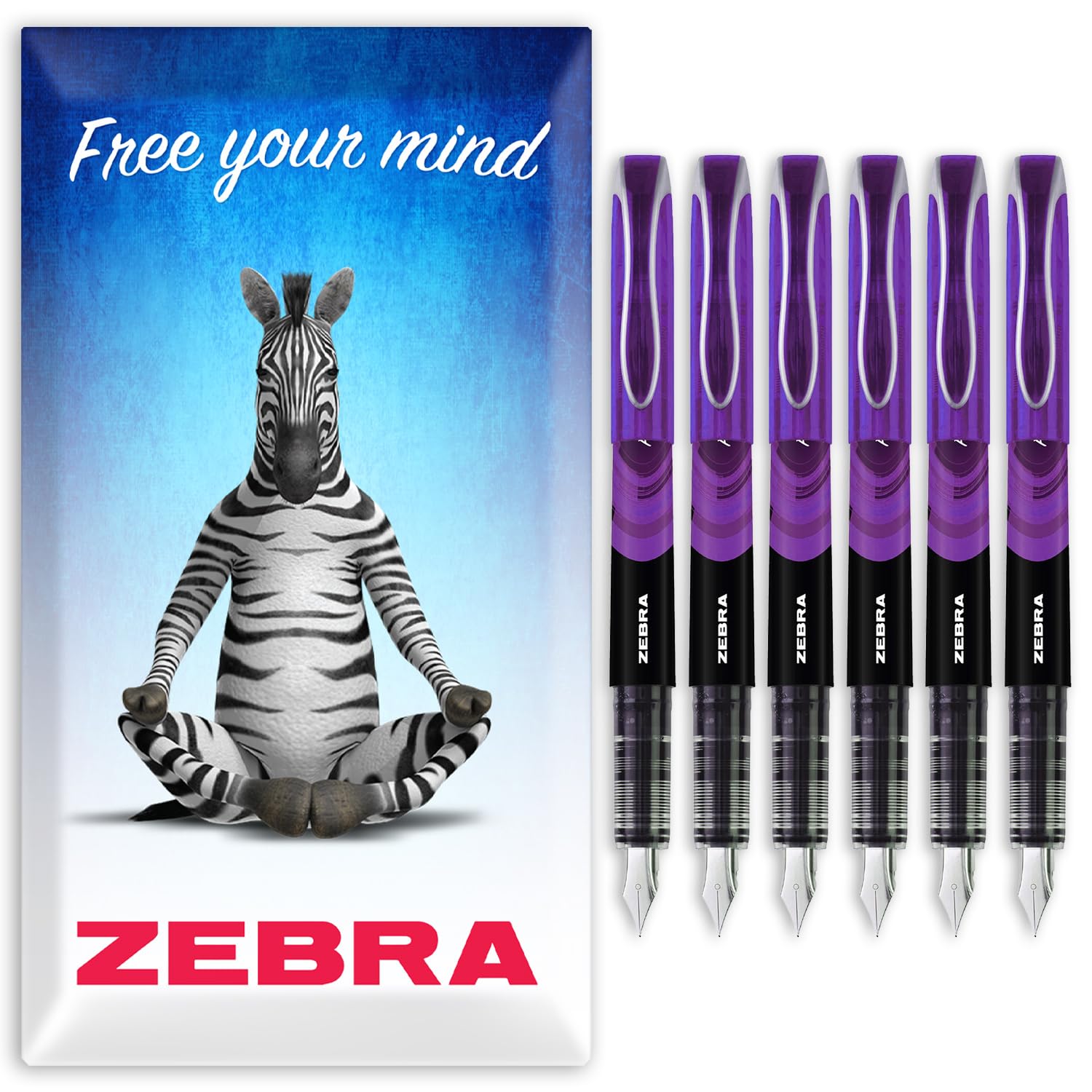 Zebra Fuente - Disposable Fountain Pen - Purple Ink - Pack of 6