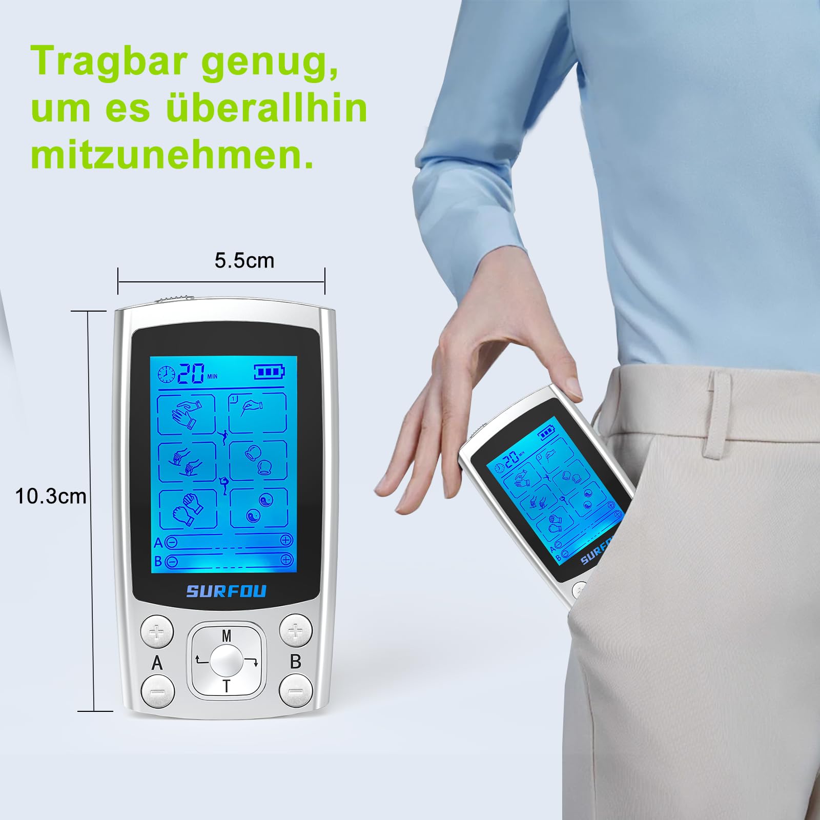 SURFOU TENS Device Pain Therapy, 2 Channels Labor Simulator with 6