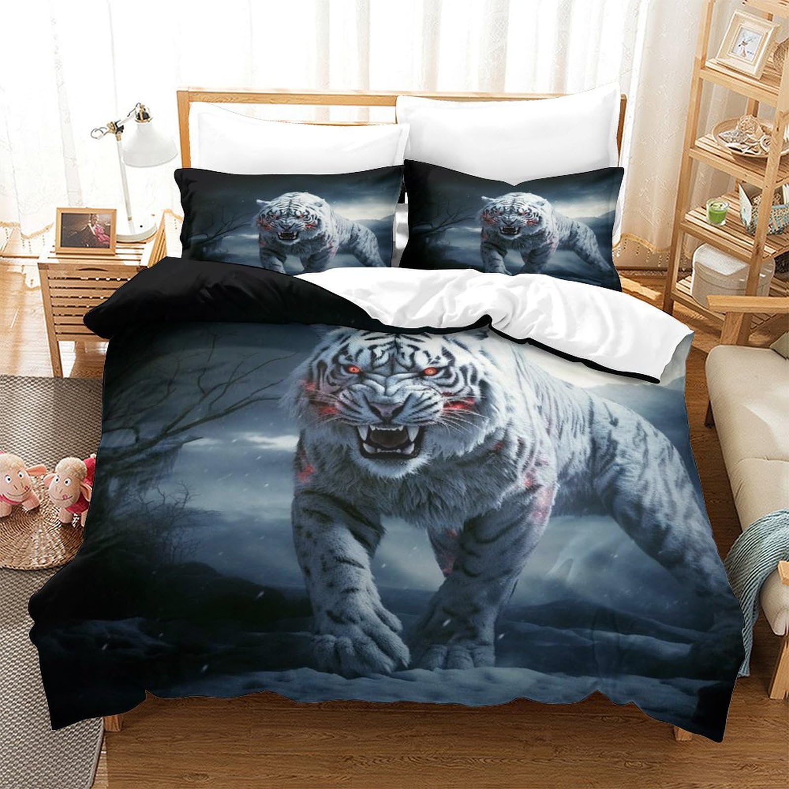 Parure de lit hypoallergénique Tiger Art pour literie super king size 260x220 cm