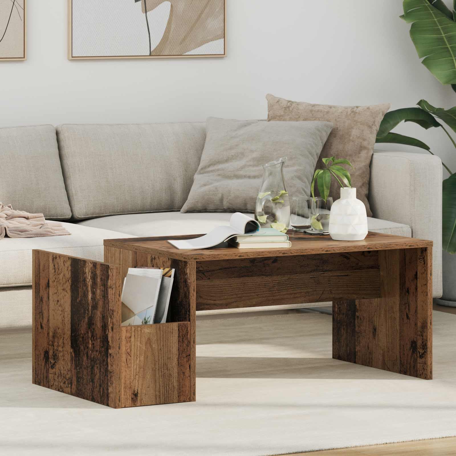Table basse rectangulaire en bois vieilli : créez un salon chaleureux pour vos moments de détente
