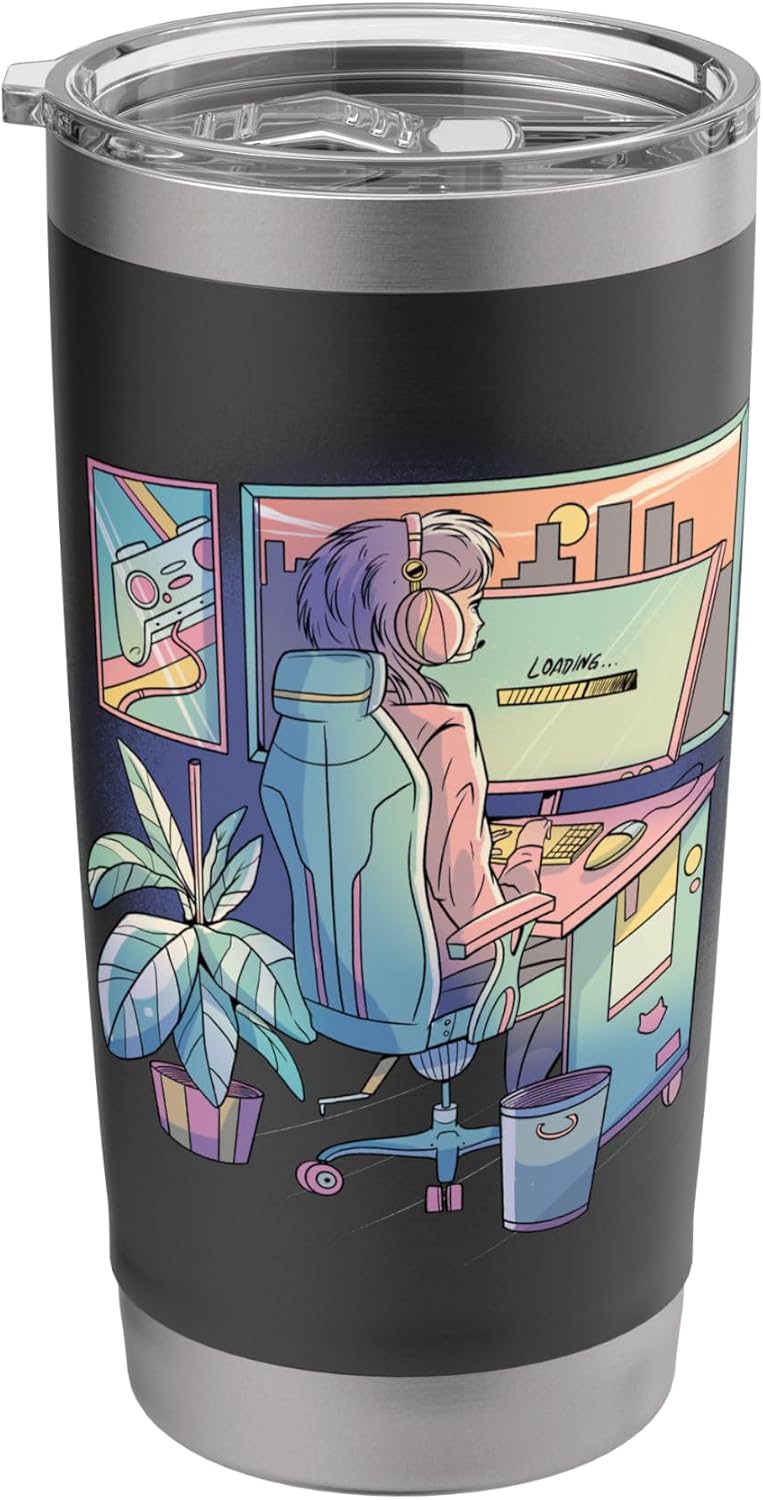 Anime Gamer Girl Lofi Aesthetic Vaporwave Gaming Room Stainless Steel Insulated Tumbler