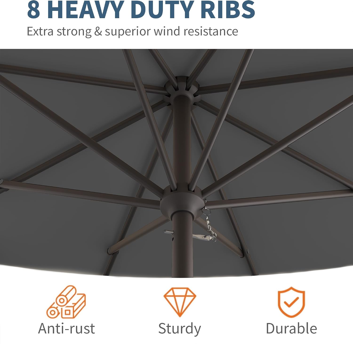 10FT Patio Umbrella, Outdoor Umbrella with Push Button Tilt and Crank, 8 Sturdy Ribs, UV Protection & Waterproof Market Umbrella for Pool, Backyard, Beach,Deck (Gray)