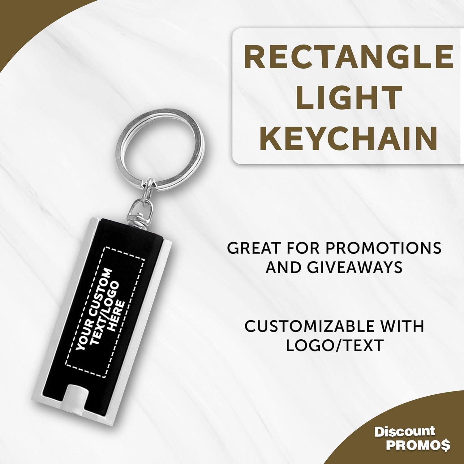DISCOUNT PROMOS Personalised Flashlight Keychains set of 10/50/100 Customizable Text, Logo - Rectangle, Plastic - Black