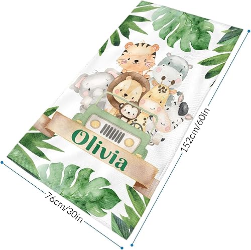 Miniatura 6 de WOWPersonalTailor Personalized Beach Towel with Name for Woman Man Kids Custom Microfiber Quick Dry Towel Blanket 30 x 60 inch Leaves Green Elephant