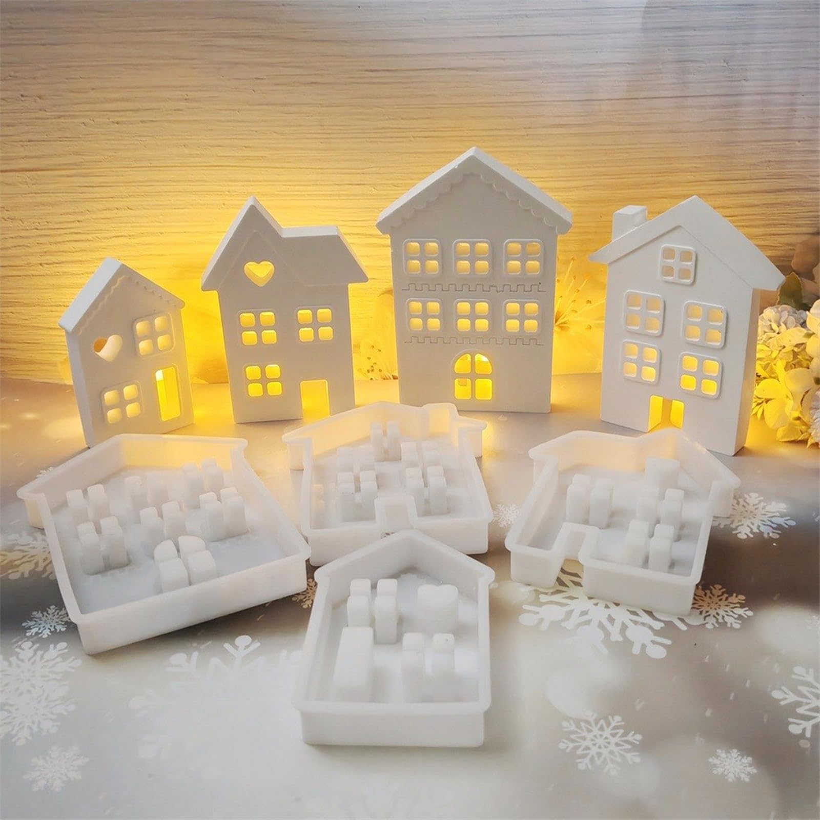Confezione da 4 stampi in silicone fatti a mano a forma di casa in resina, adatti per decorazioni e regali