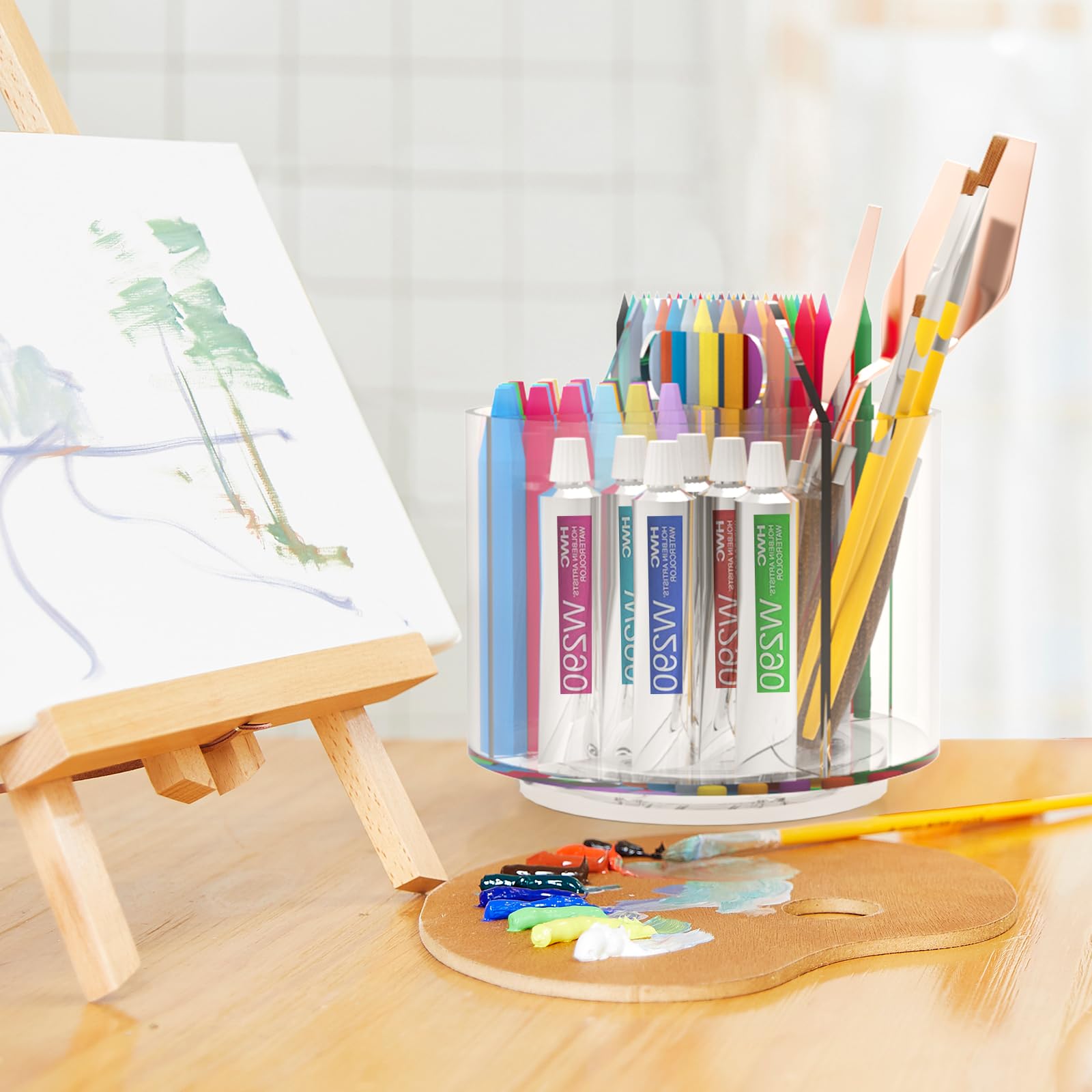 Absonic Portapenne per bambini, portapenne rotante a 360 gradi, organizer da scrivania e stoccaggio, 4 scomparti, organizer per forniture artistiche, organizer da scrivania per bambini in acrilico per